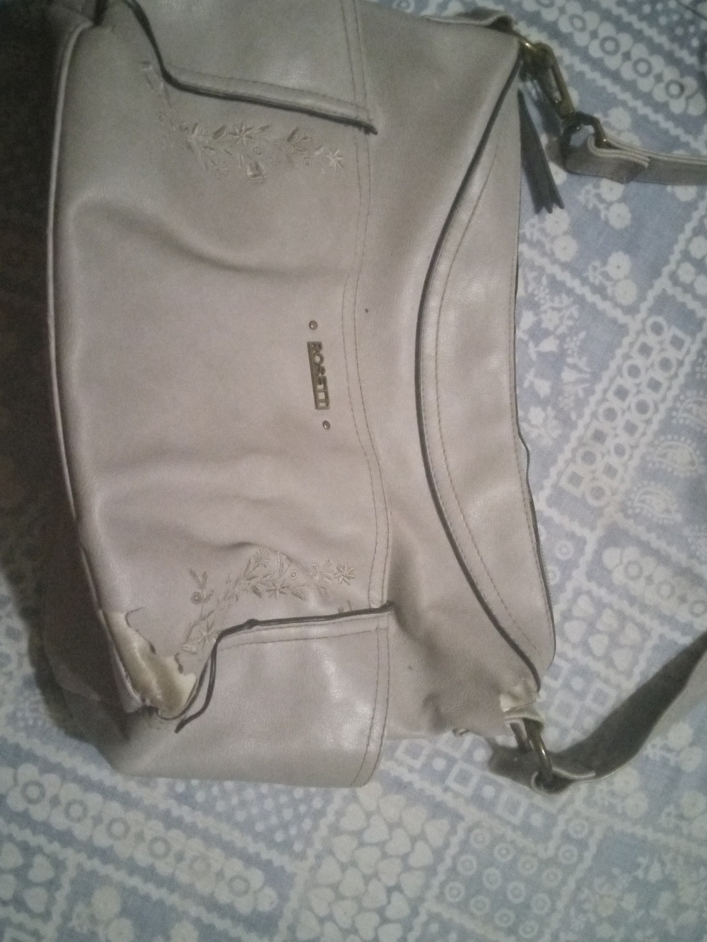 Dooney & Bourke Beige Floral-Embossed Leather Shoulder Bag